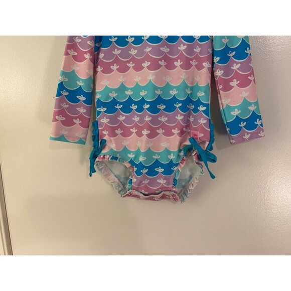 Ruffle Butts Girls Swimsuit 2T Long Sleeve One Piece UPF 50+ Mermaid Scales Past - Picture 3 of 13